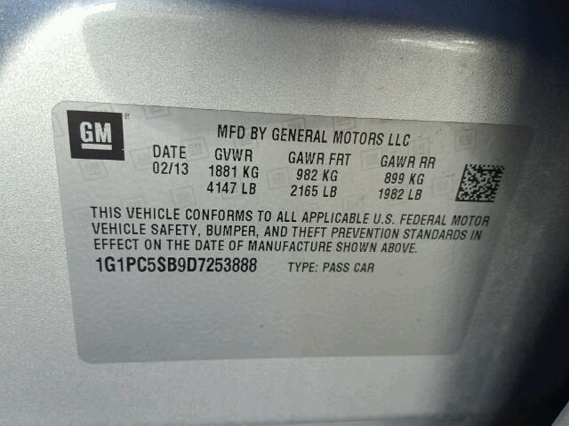 1G1PC5SB9D7253888 - 2013 CHEVROLET CRUZE SILVER photo 10