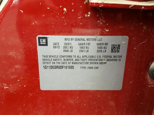 1G11D5SR9DF161685 - 2013 CHEVROLET MALIBU 1LT 栗色 照片 10