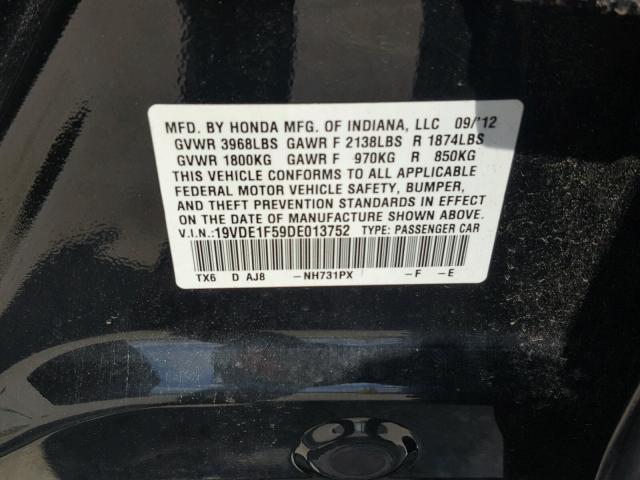 19VDE1F59DE013752 - 2013 ACURA ILX 20 PRE BLACK photo 10