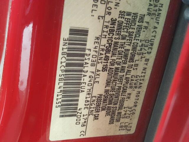 3N1BC1CP5BL491155 - 2011 NISSAN VERSA S RED photo 10