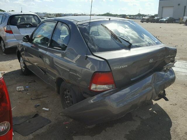 KMHCG35G1YU007913 - 2000 HYUNDAI ACCENT GS GRAY photo 3