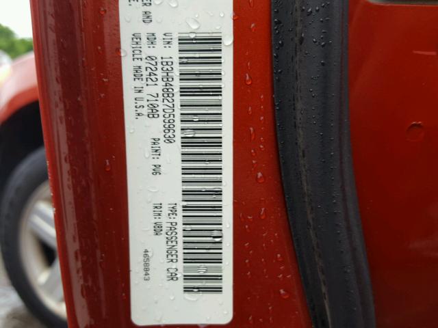 1B3HB48B27D599630 - 2007 DODGE CALIBER SX ORANGE photo 10