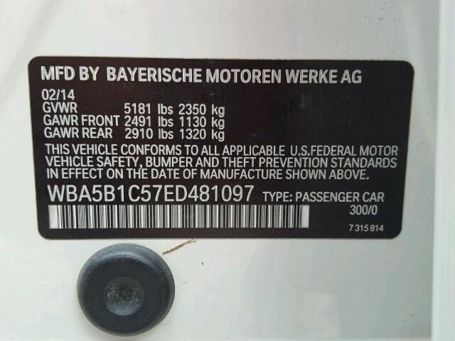 WBA5B1C57ED481097 - 2014 BMW 535 I WHITE photo 10