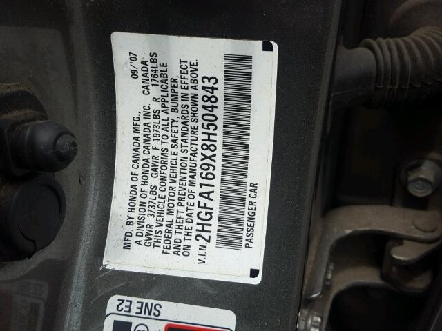 2HGFA169X8H504843 - 2008 HONDA CIVIC EXL Boz foto 10