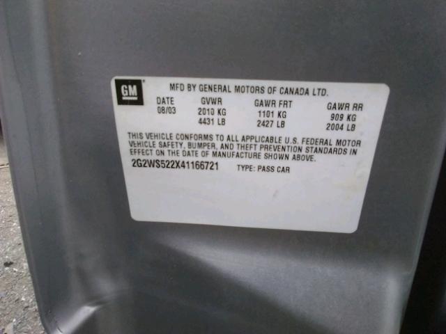 2G2WS522X41166721 - 2004 PONTIAC GRAND PRIX SILVER photo 10