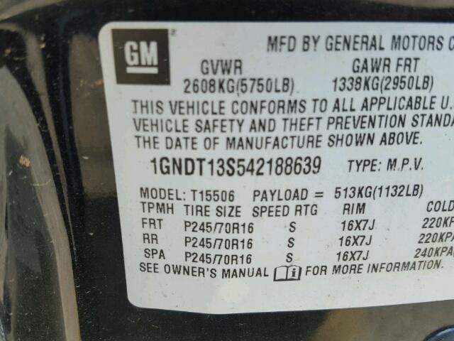 1GNDT13S542188639 - 2004 CHEVROLET TRAILBLAZE BLACK photo 10