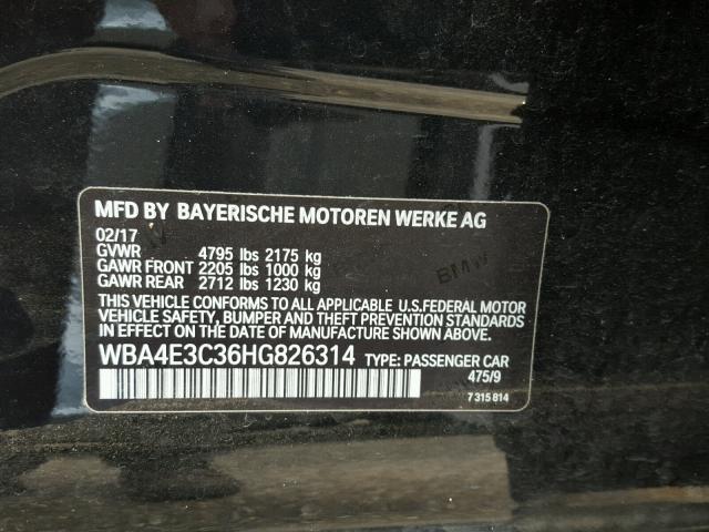 WBA4E3C36HG826314 - 2017 BMW 440I GRAN BLACK photo 10