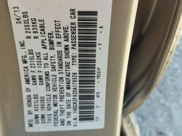 1HGCR2F82DA179526 - 2013 HONDA ACCORD EXL GOLD photo 10