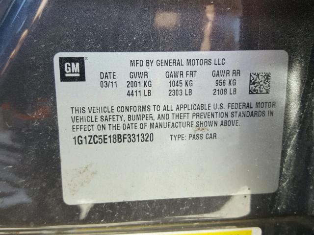 1G1ZC5E18BF331320 - 2011 CHEVROLET MALIBU 1LT 灰色 照片 10