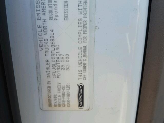 1FUJGLD59FLGE8314 - 2015 FREIGHTLINER CASCADIA 1 WHITE photo 10