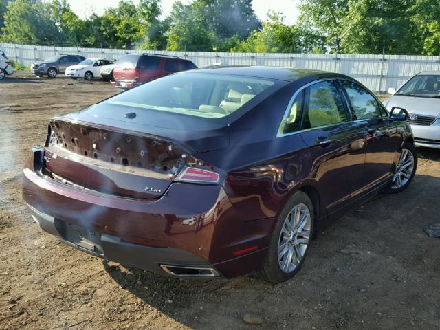 3LN6L2LU6DR816725 - 2013 LINCOLN MKZ HYBRID BURGUNDY photo 4