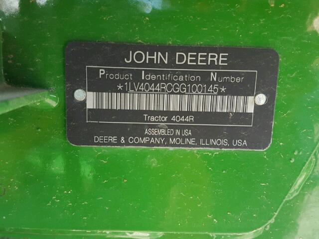 1LV4044RCGG100145 - 2017 JOHN DEERE TRACTOR GREEN photo 10