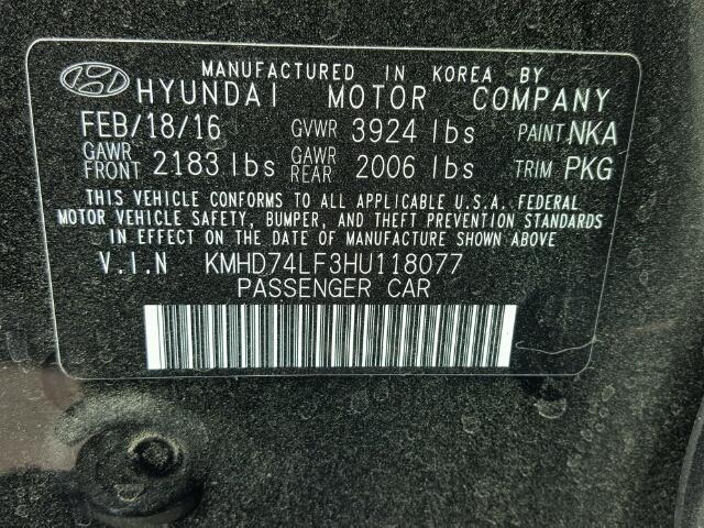 KMHD74LF3HU118077 - 2017 HYUNDAI ELANTRA SE BLACK photo 10