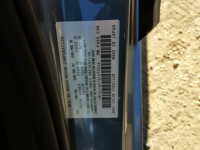 JM1GJ1W51G1473544 - 2016 MAZDA 6 GRAND TO BLUE photo 10