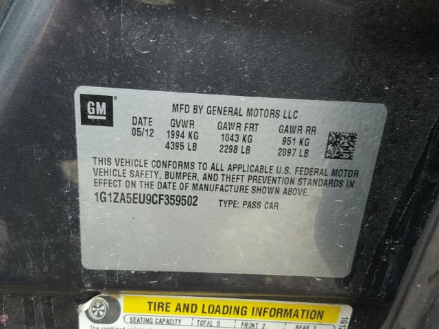 1G1ZA5EU9CF359502 - 2012 CHEVROLET MALIBU LS CHARCOAL photo 10