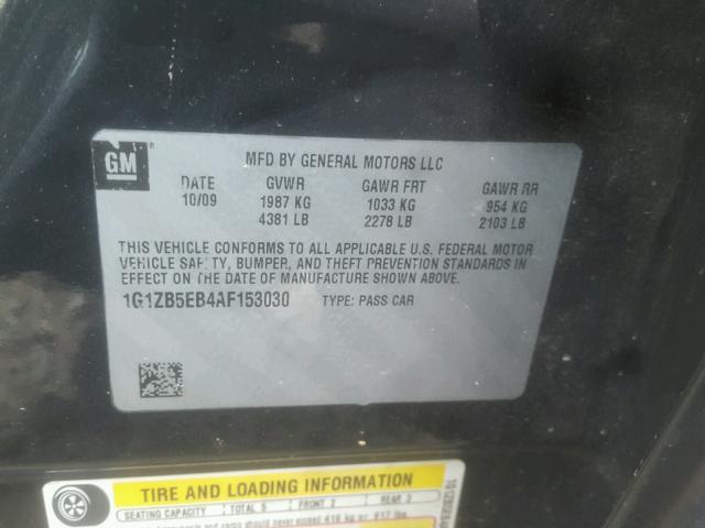 1G1ZB5EB4AF153030 - 2010 CHEVROLET MALIBU LS Qara foto 10