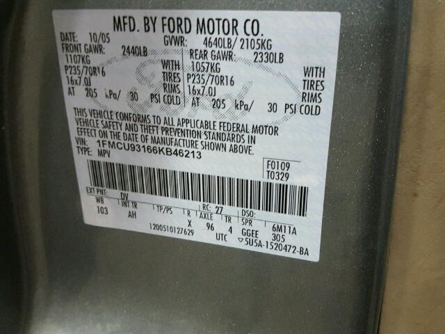 1FMCU93166KB46213 - 2006 FORD ESCAPE GREEN photo 10