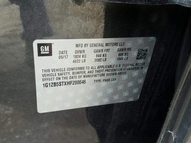 1G1ZB5STXHF280646 - 2017 CHEVROLET MALIBU LS GRAY photo 10