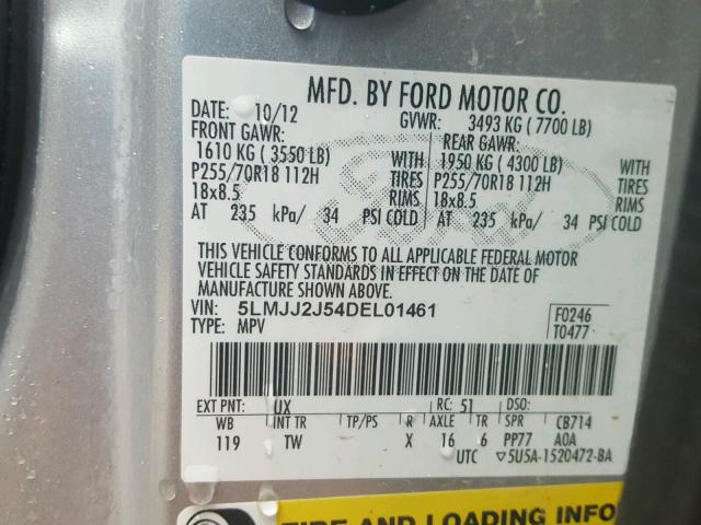 5LMJJ2J54DEL01461 - 2013 LINCOLN NAVIGATOR 银色 照片 10