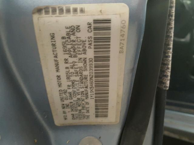 1Y1SK5460NZ039930 - 1992 GEO PRIZM BASE ლურჯი ფოტო 10