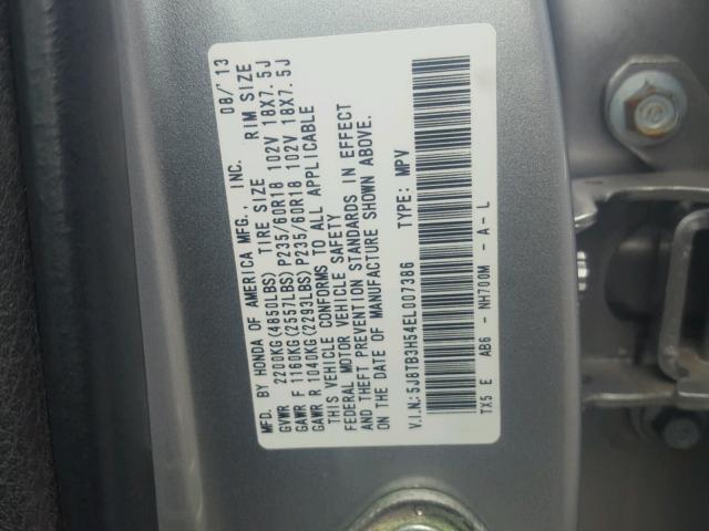 5J8TB3H54EL007386 - 2014 ACURA RDX TECHNO SILVER photo 10