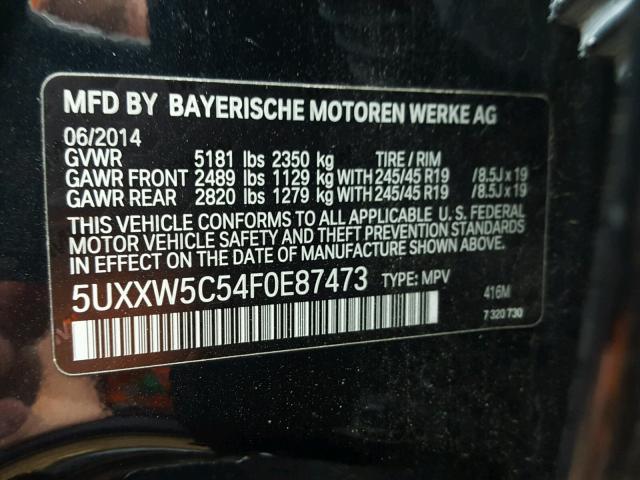 5UXXW5C54F0E87473 - 2015 BMW X4 XDRIVE3 BLACK photo 10