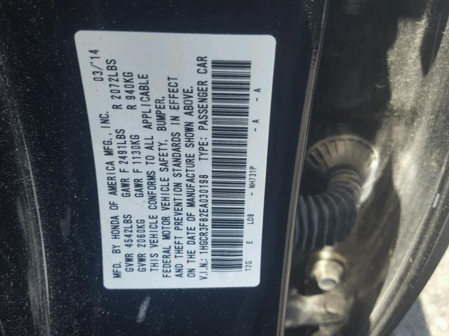 1HGCR3F82EA030198 - 2014 HONDA ACCORD EXL BLACK photo 10