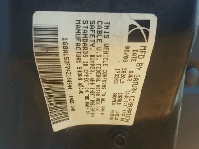 1G8AL52F74Z104944 - 2004 SATURN ION LEVEL SILVER photo 10