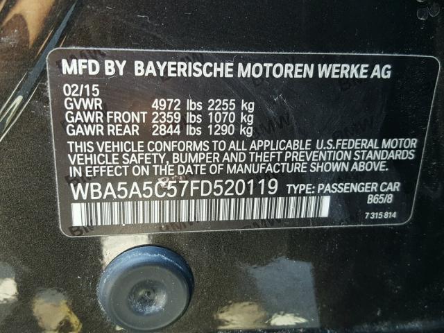 WBA5A5C57FD520119 - 2015 BMW 528 I BLACK photo 10