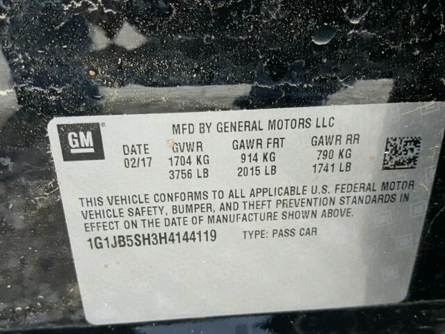 1G1JB5SH3H4144119 - 2017 CHEVROLET SONIC LS 黑色 照片 10