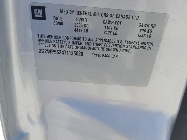 2G2WP552471125020 - 2007 PONTIAC GRAND PRIX SILVER photo 10