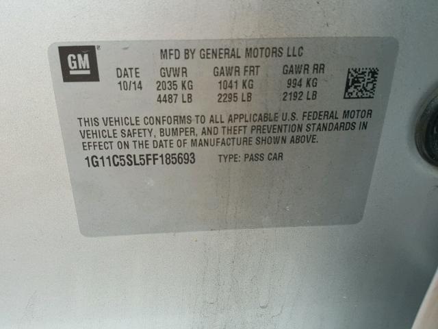 1G11C5SL5FF185693 - 2015 CHEVROLET MALIBU 1LT 银色 照片 10