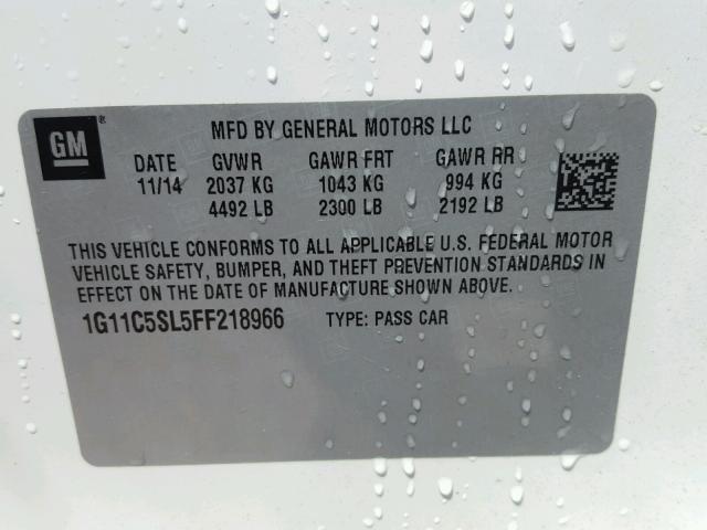 1G11C5SL5FF218966 - 2015 CHEVROLET MALIBU 1LT 白色 照片 10