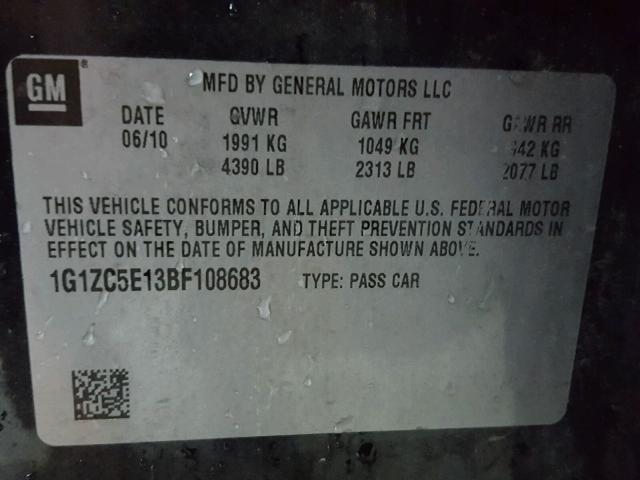 1G1ZC5E13BF108683 - 2011 CHEVROLET MALIBU 1LT 黑色 照片 10