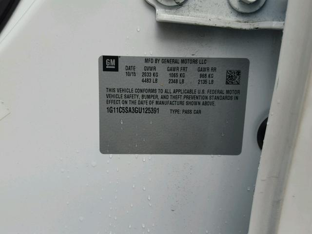 1G11C5SA3GU125391 - 2016 CHEVROLET MALIBU LIM 白色 照片 10