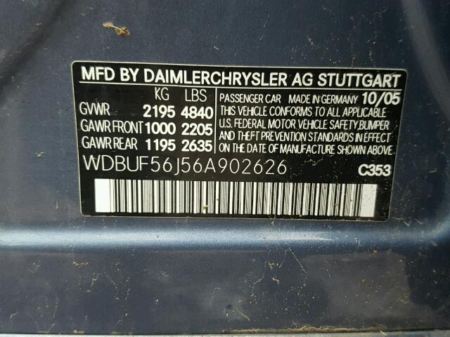 WDBUF56J56A902626 - 2006 MERCEDES-BENZ E BLUE photo 10