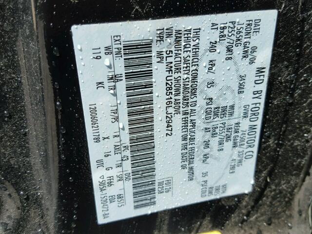 5LMFU28516LJ29472 - 2006 LINCOLN NAVIGATOR შავი ფოტო 10