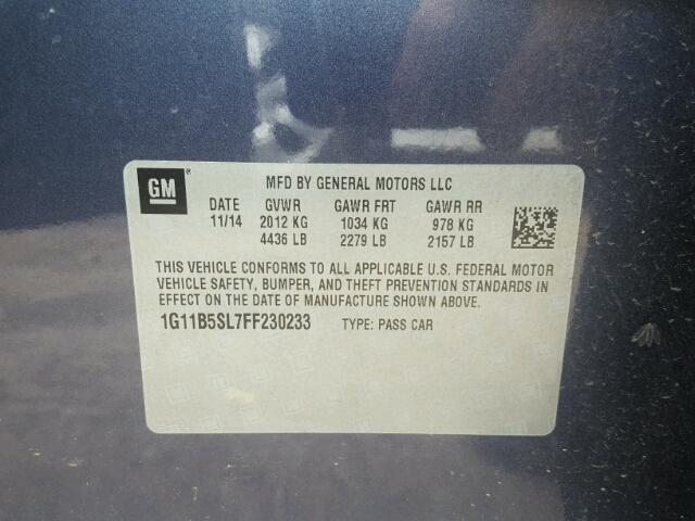 1G11B5SL7FF230233 - 2015 CHEVROLET MALIBU LS 蓝色 照片 10