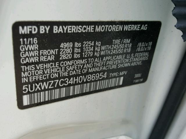 5UXWZ7C34H0V86954 - 2017 BMW X3 SDRIVE2 Blanco foto 10