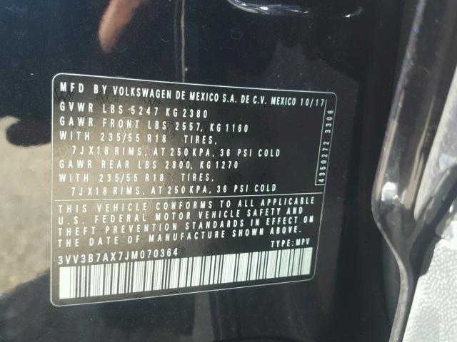 3VV3B7AX7JM070364 - 2018 VOLKSWAGEN TIGUAN SE Schwarz Foto 10