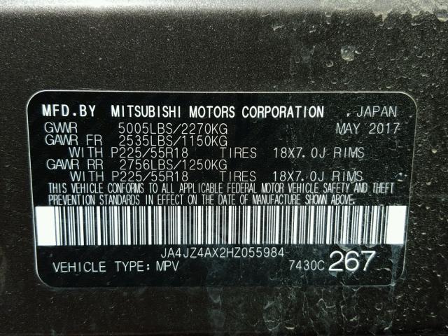 JA4JZ4AX2HZ055984 - 2017 MITSUBISHI OUTLANDER BROWN photo 10