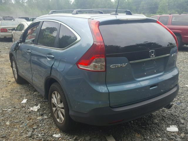 2HKRM4H76EH609916 - 2014 HONDA CR-V EXL BLUE photo 3