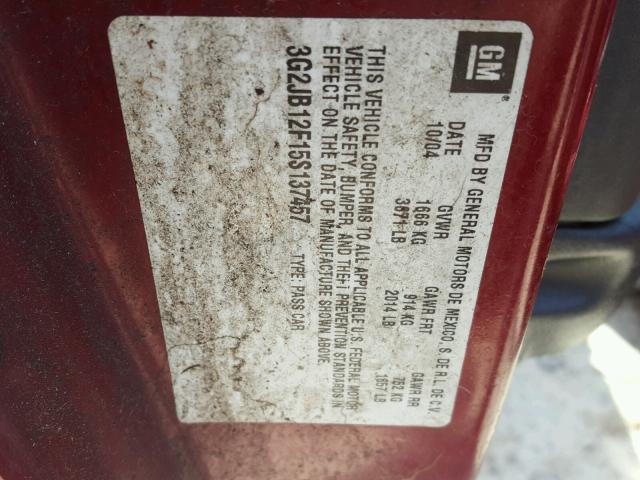 3G2JB12F15S137457 - 2005 PONTIAC SUNFIRE MAROON photo 10