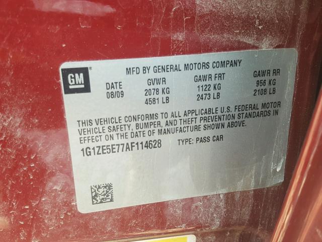 1G1ZE5E77AF114628 - 2010 CHEVROLET MALIBU LTZ წითელი ფოტო 10