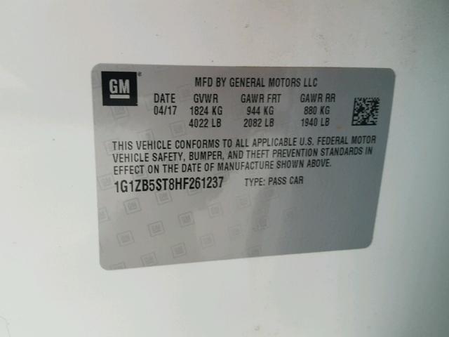 1G1ZB5ST8HF261237 - 2017 CHEVROLET MALIBU LS WHITE photo 10