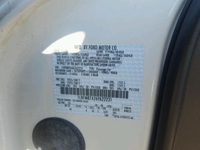 1LNFM87A26Y622231 - 2006 LINCOLN LS 白色 照片 10