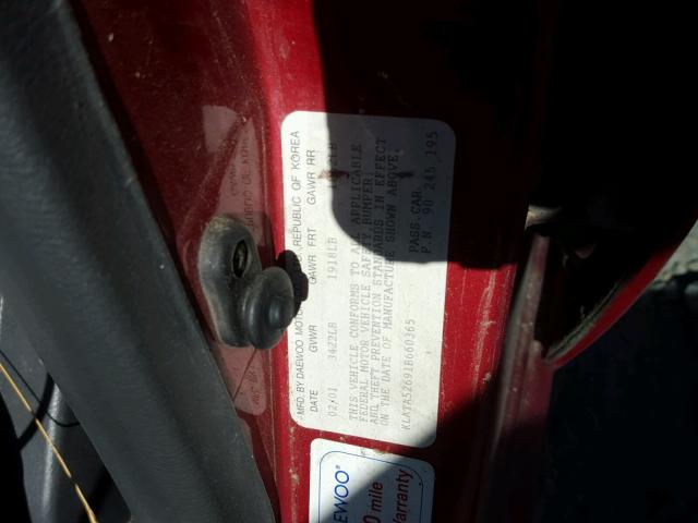 KLATA52691B660365 - 2001 DAEWOO LANOS S მუქწითელი ფოტო 10