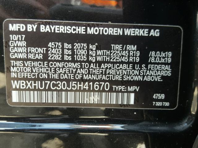 WBXHU7C30J5H41670 - 2018 BMW X1 SDRIVE2 黑色 照片 10