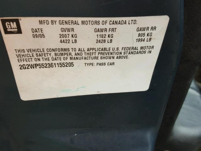 2G2WP552361155205 - 2006 PONTIAC GRAND PRIX BLUE photo 10