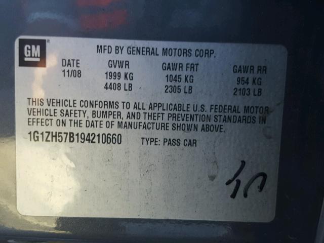 1G1ZH57B194210660 - 2009 CHEVROLET MALIBU 1LT GRAY photo 10